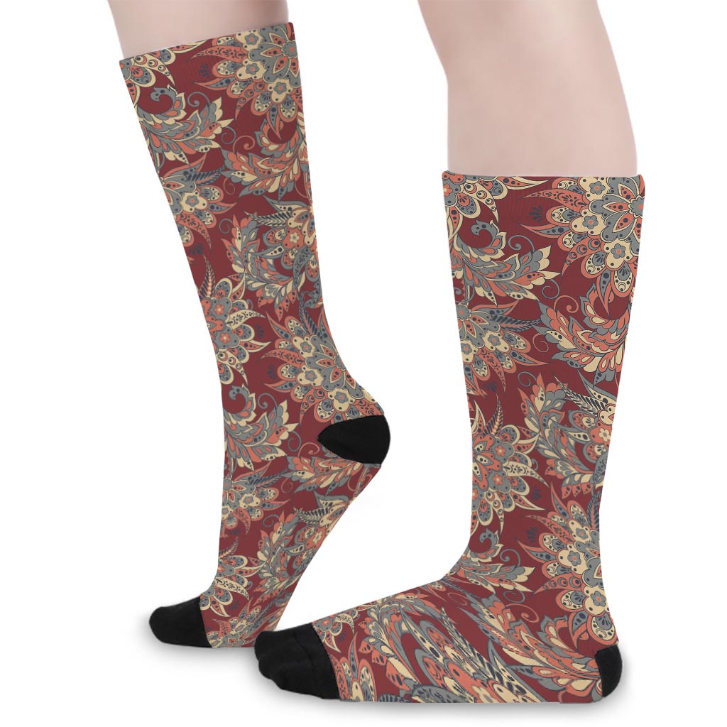 Brick Floral Bohemian Pattern Print Long Socks
