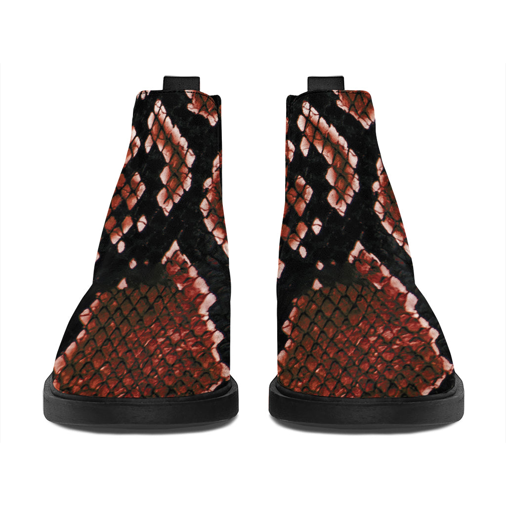 Brick Red Python Snakeskin Print Flat Ankle Boots