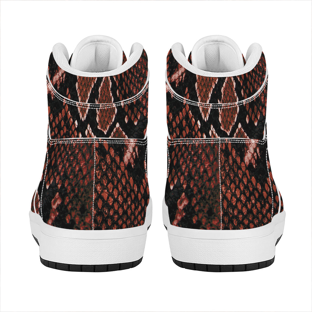 Brick Red Python Snakeskin Print High Top Leather Sneakers