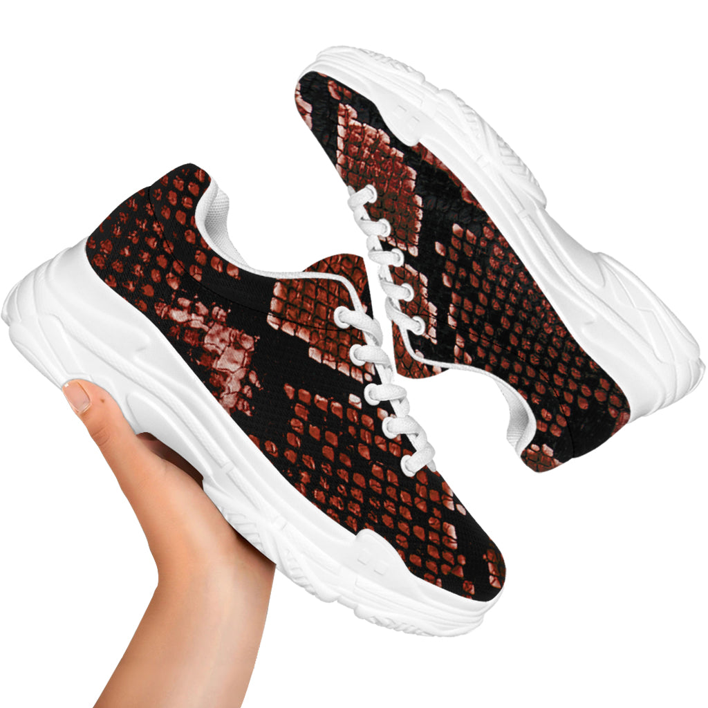 Brick Red Python Snakeskin Print White Chunky Shoes