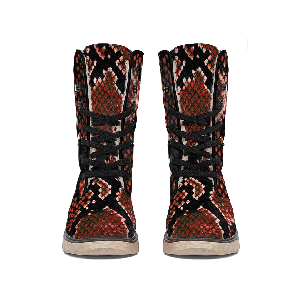 Brick Red Python Snakeskin Print Winter Boots