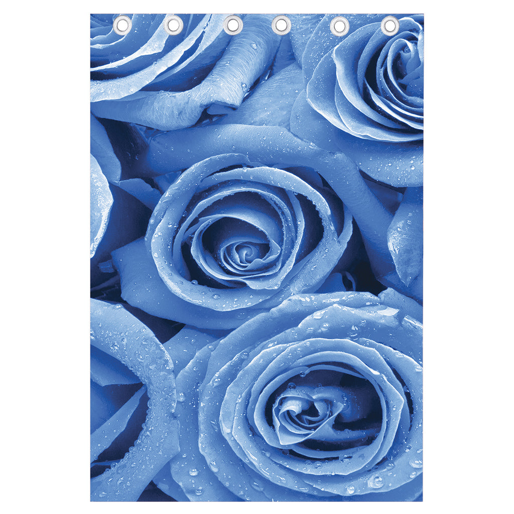 Bright Blue Rose Print Curtain
