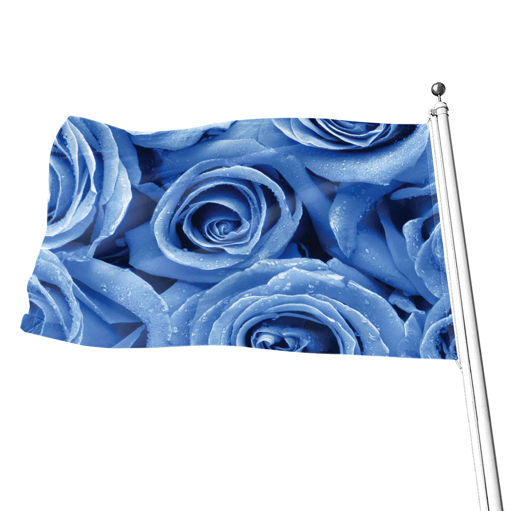 Bright Blue Rose Print Flag