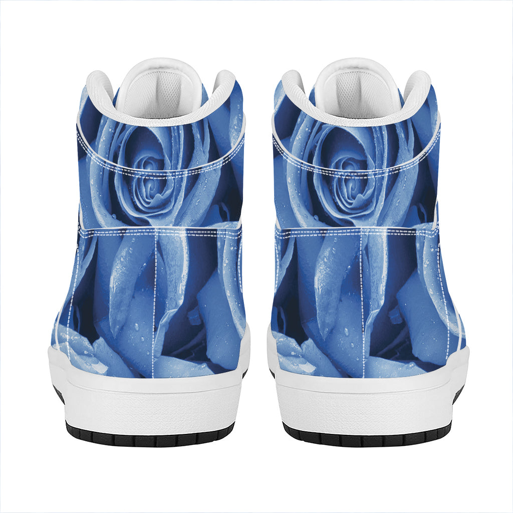 Bright Blue Rose Print High Top Leather Sneakers