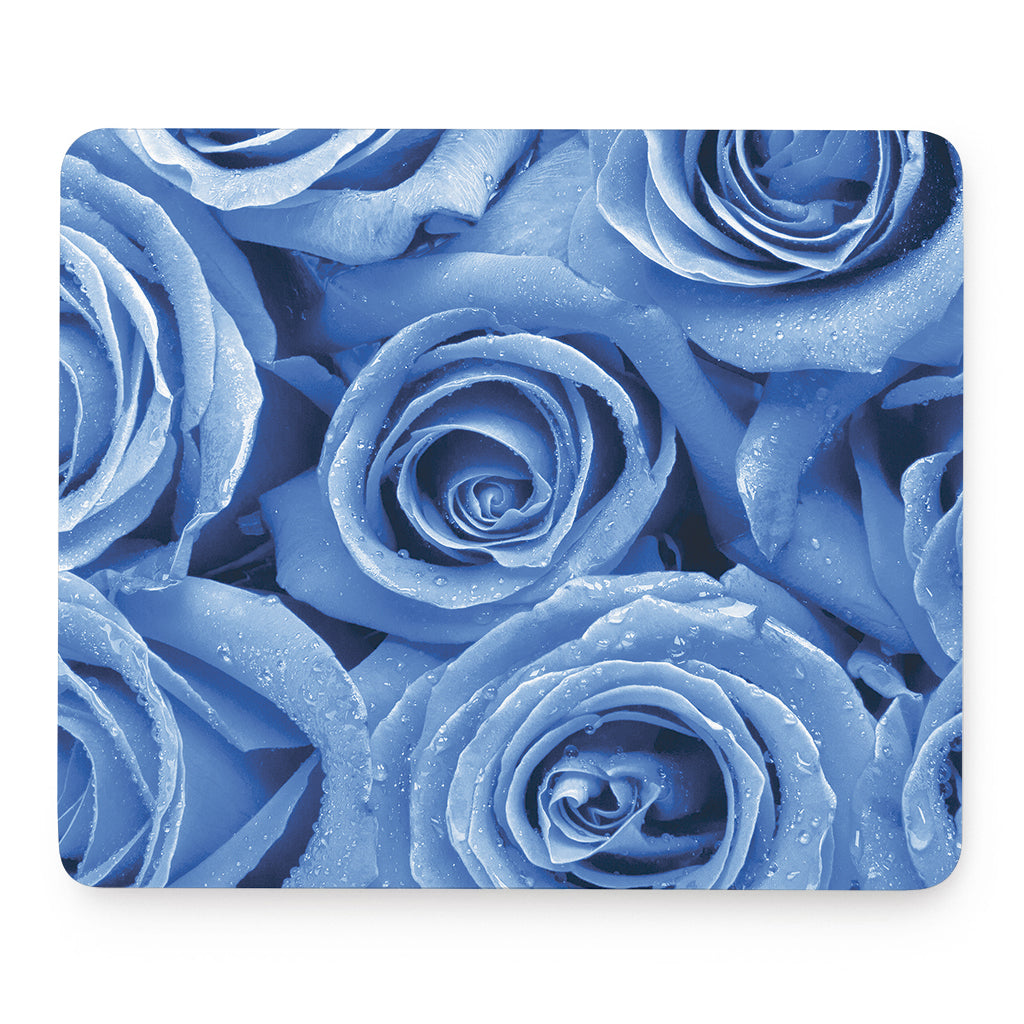 Bright Blue Rose Print Mouse Pad