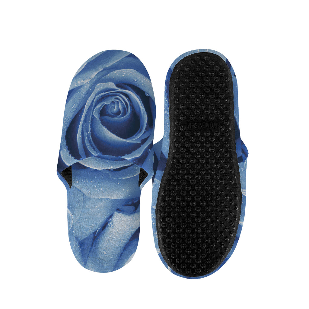 Bright Blue Rose Print Slippers