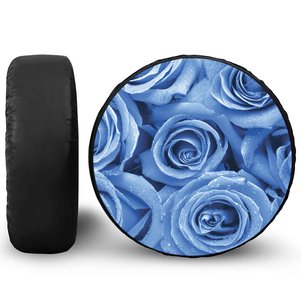Bright Blue Rose Print Tire Cover