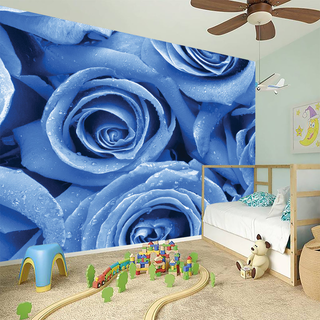 Bright Blue Rose Print Wall Sticker