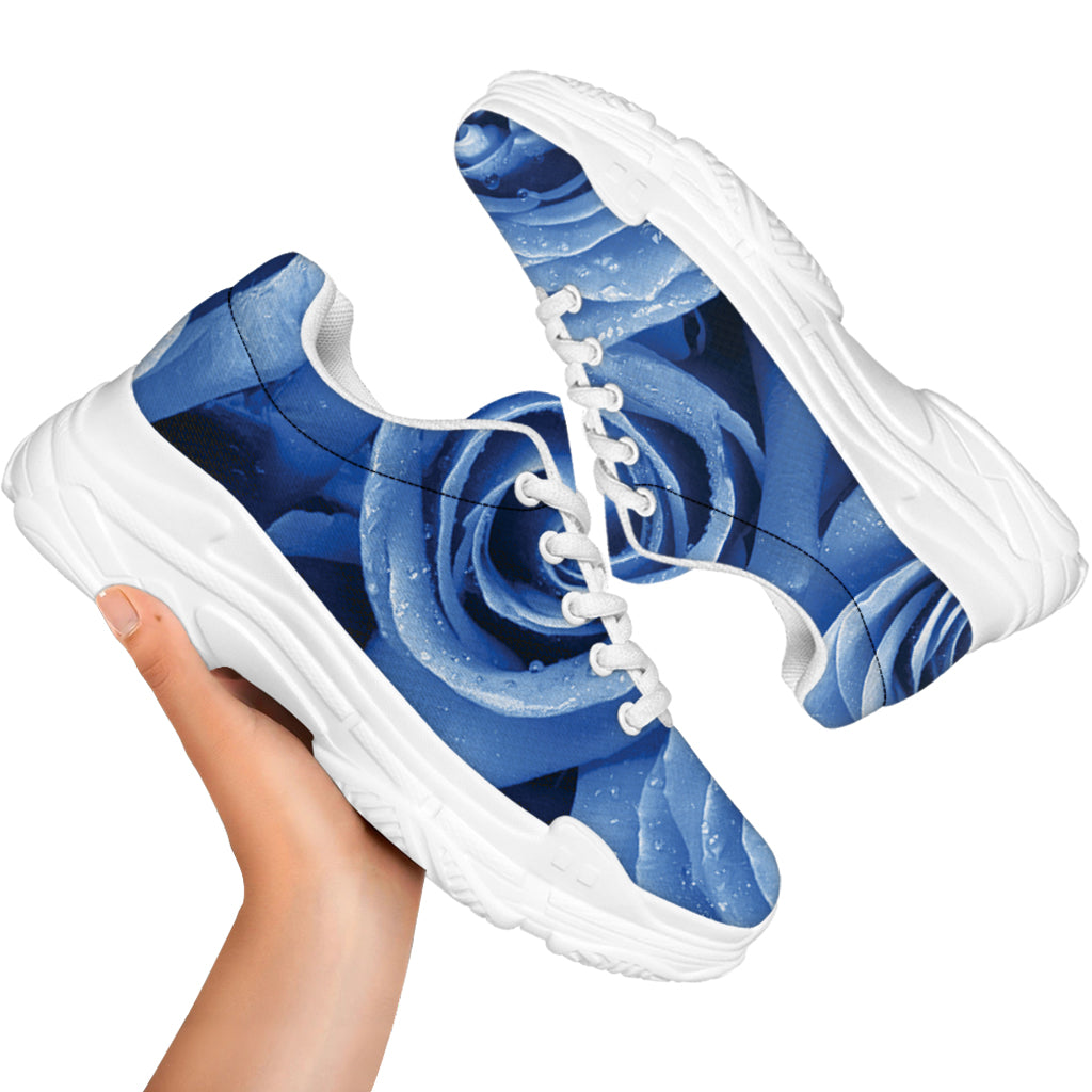 Bright Blue Rose Print White Chunky Shoes