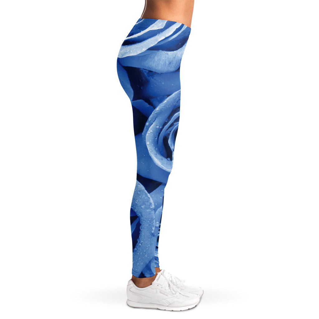 Bright Blue Rose Print Women's Leggings