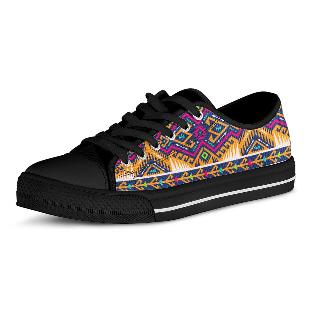 Bright Colors Aztec Pattern Print Black Low Top Sneakers