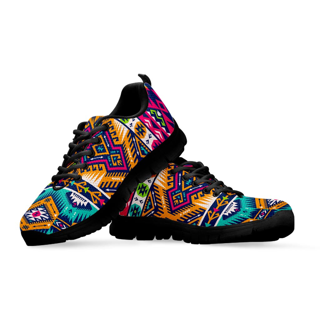Bright Colors Aztec Pattern Print Black Running Shoes