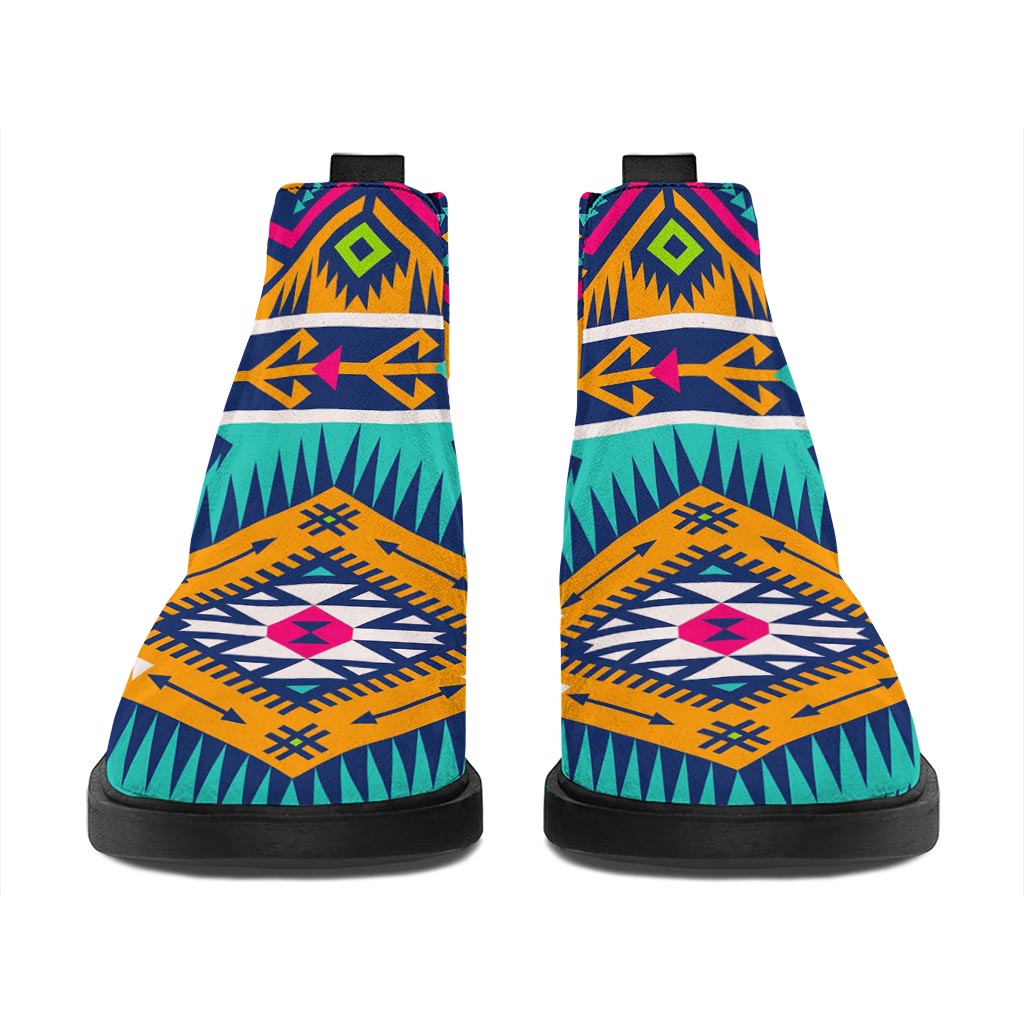 Bright Colors Aztec Pattern Print Flat Ankle Boots