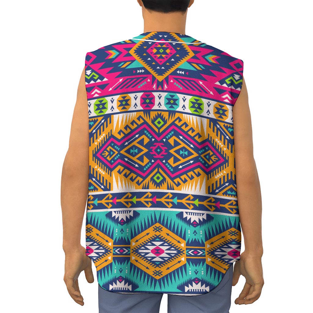 Bright Colors Aztec Pattern Print Sleeveless Baseball Jersey