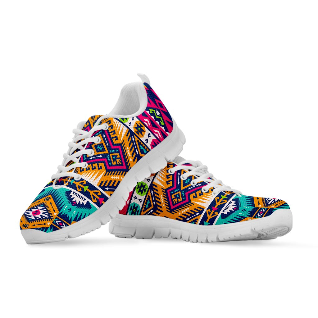 Bright Colors Aztec Pattern Print White Running Shoes