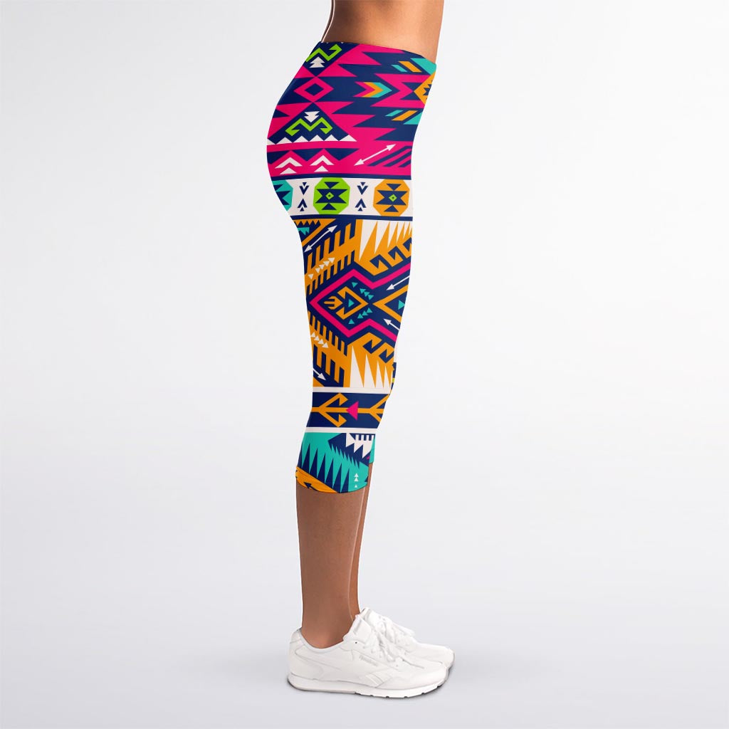 Bright Colors Aztec Pattern Print Women's Capri Leggings