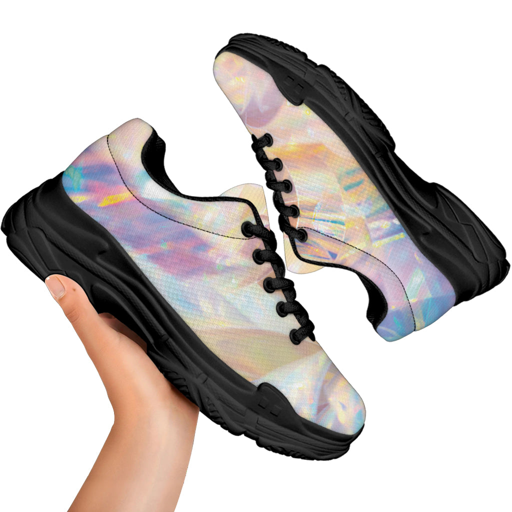 Bright Holographic Print Black Chunky Shoes
