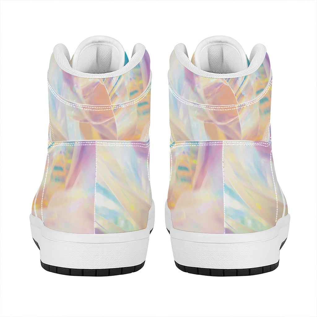 Bright Holographic Print High Top Leather Sneakers