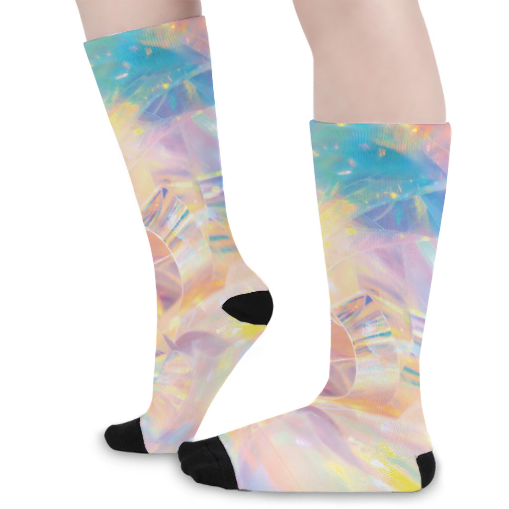 Bright Holographic Print Long Socks