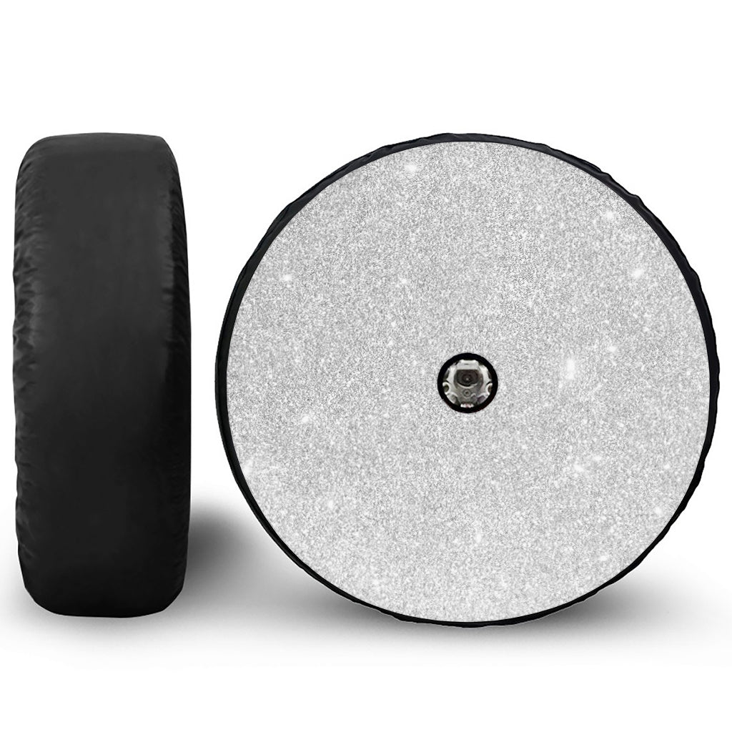 Bright Silver (NOT Real) Glitter Print Tire Cover With Camera Hole