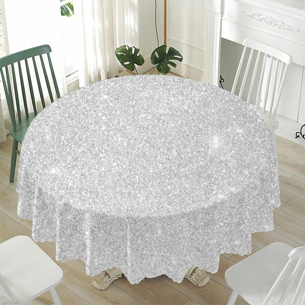 Bright Silver (NOT Real) Glitter Print Waterproof Round Tablecloth