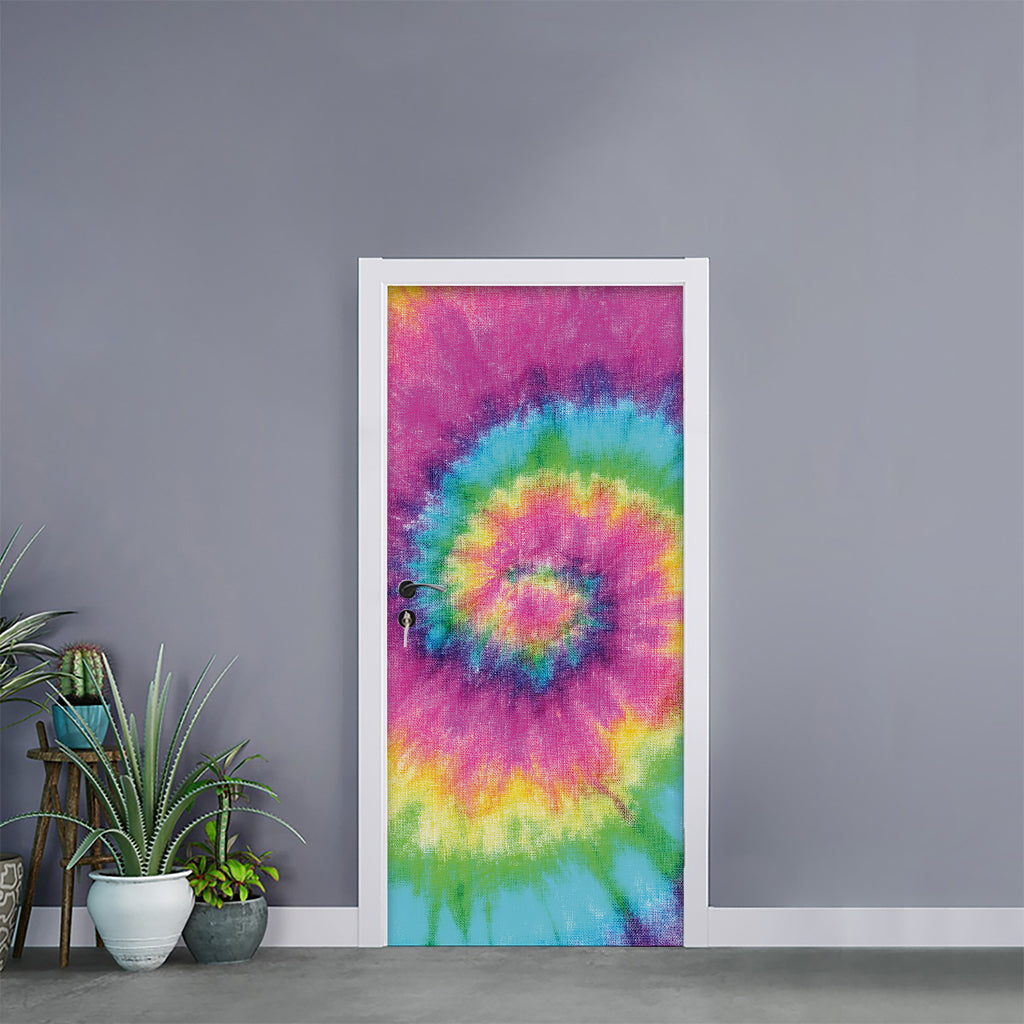 Bright Spiral Tie Dye Print Door Sticker