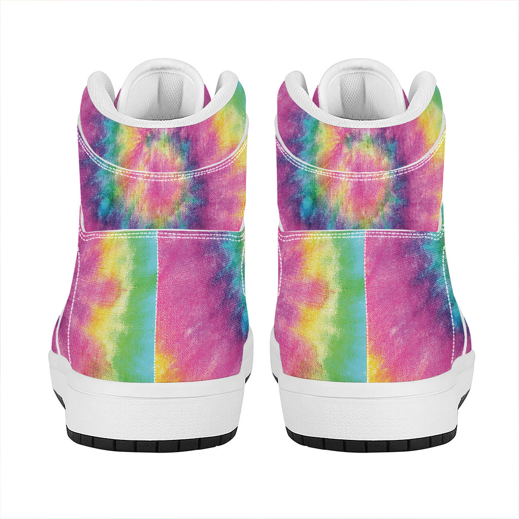 Bright Spiral Tie Dye Print High Top Leather Sneakers