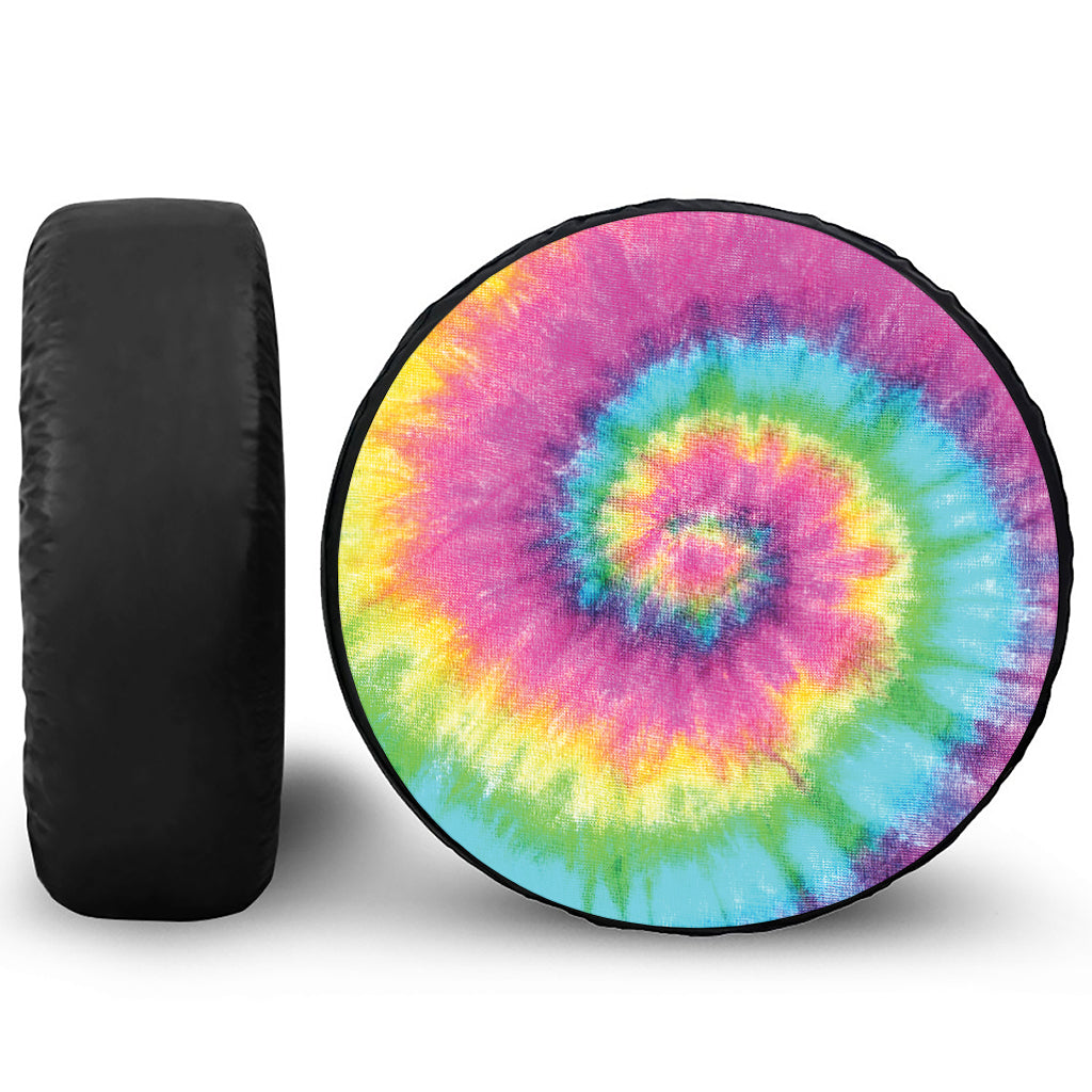 Bright Spiral Tie Dye Print Leather Spare Tire Cover