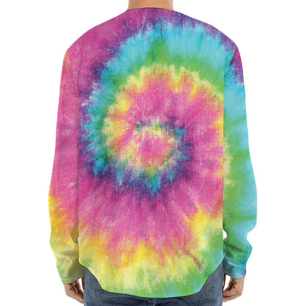 Bright Spiral Tie Dye Print Long Sleeve Baseball Jersey