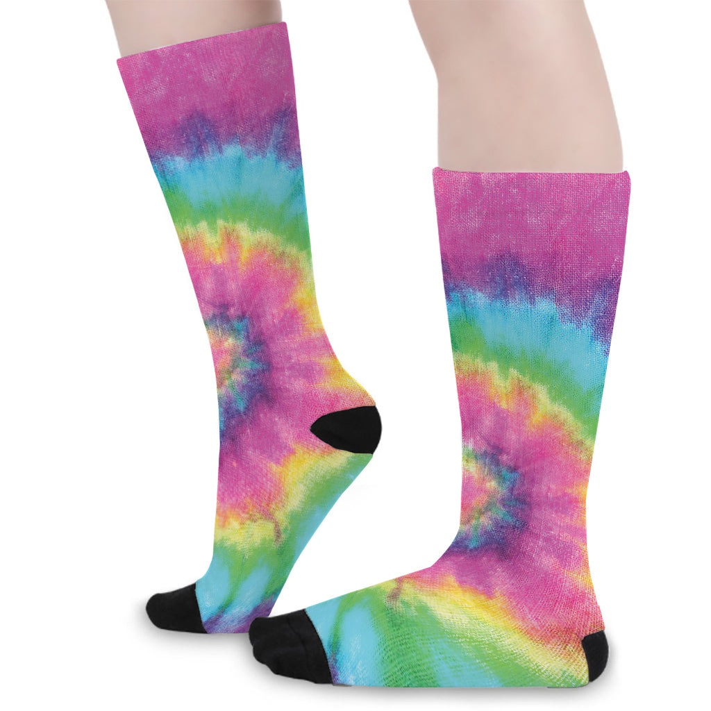 Bright Spiral Tie Dye Print Long Socks
