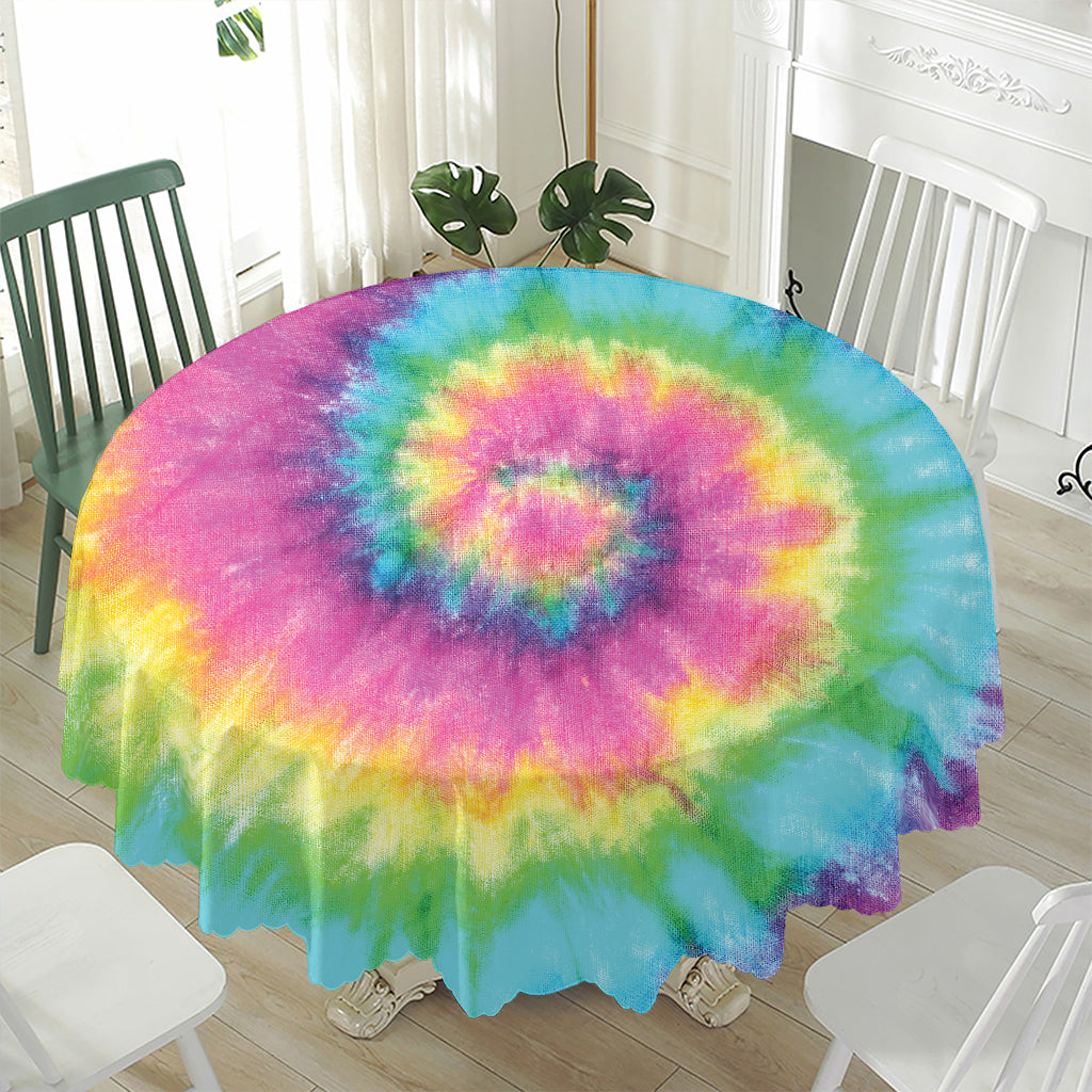 Bright Spiral Tie Dye Print Waterproof Round Tablecloth