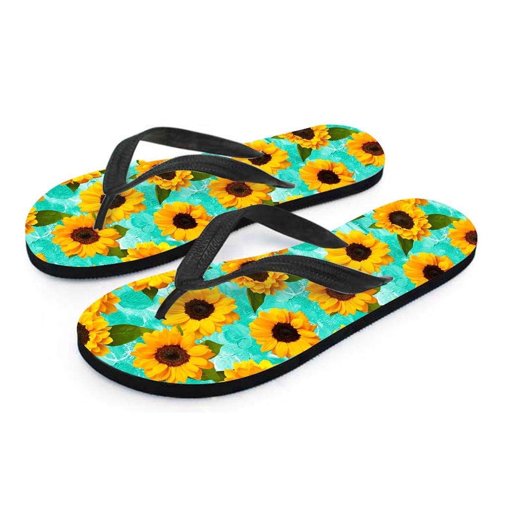 Bright Sunflower Pattern Print Flip Flops