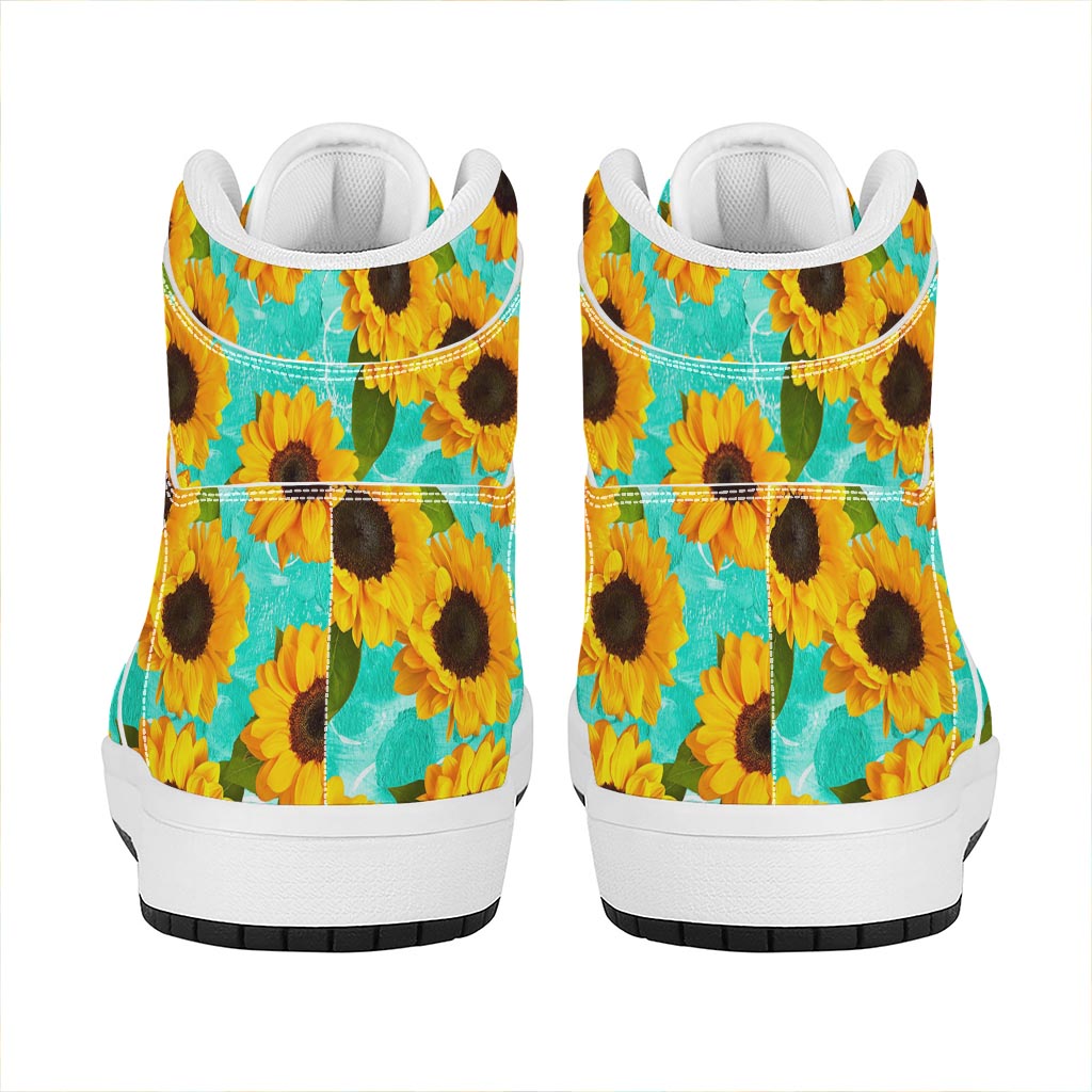 Bright Sunflower Pattern Print High Top Leather Sneakers