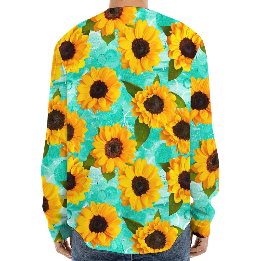 Bright Sunflower Pattern Print Long Sleeve Baseball Jersey