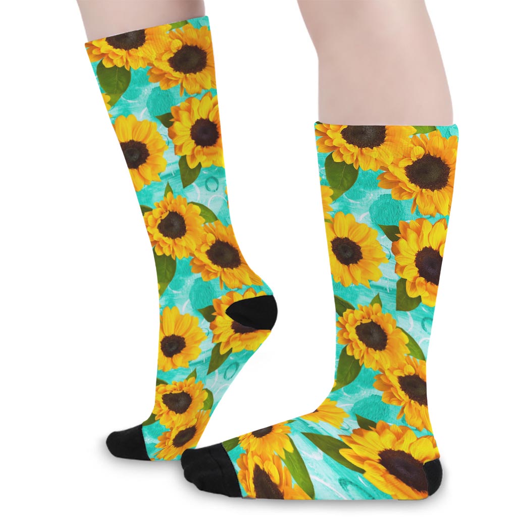 Bright Sunflower Pattern Print Long Socks