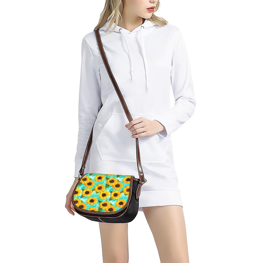 Bright Sunflower Pattern Print Saddle Bag