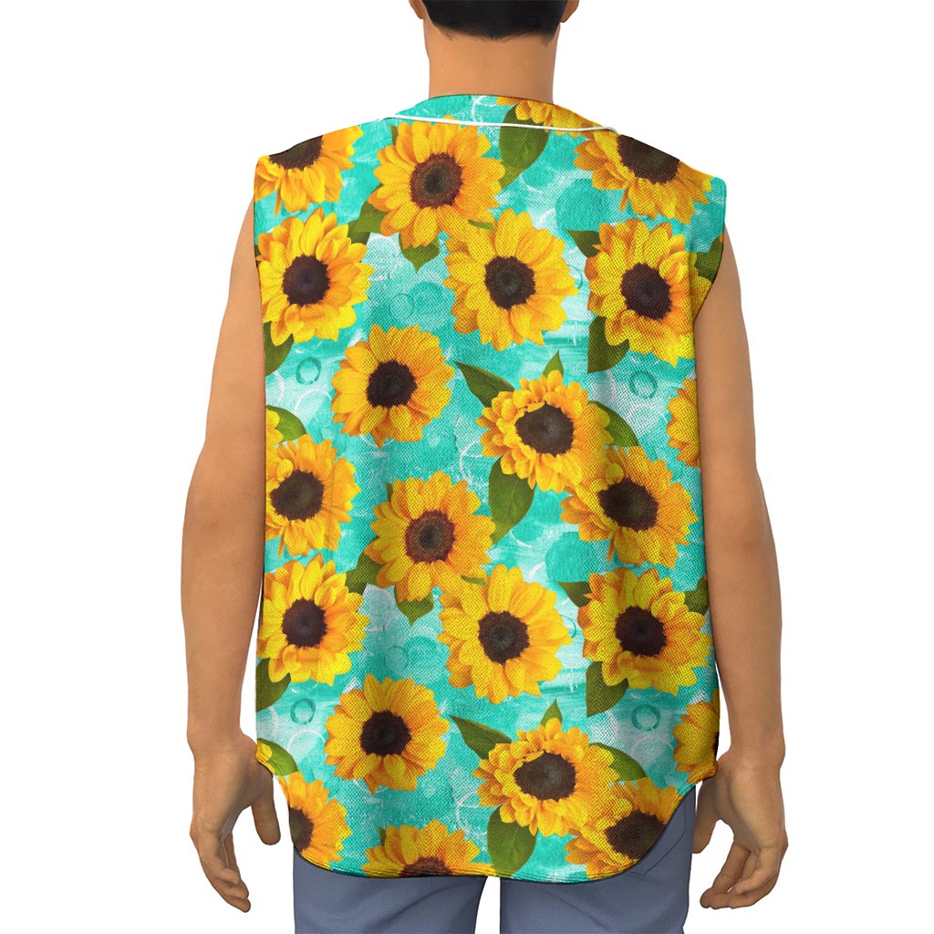 Bright Sunflower Pattern Print Sleeveless Baseball Jersey