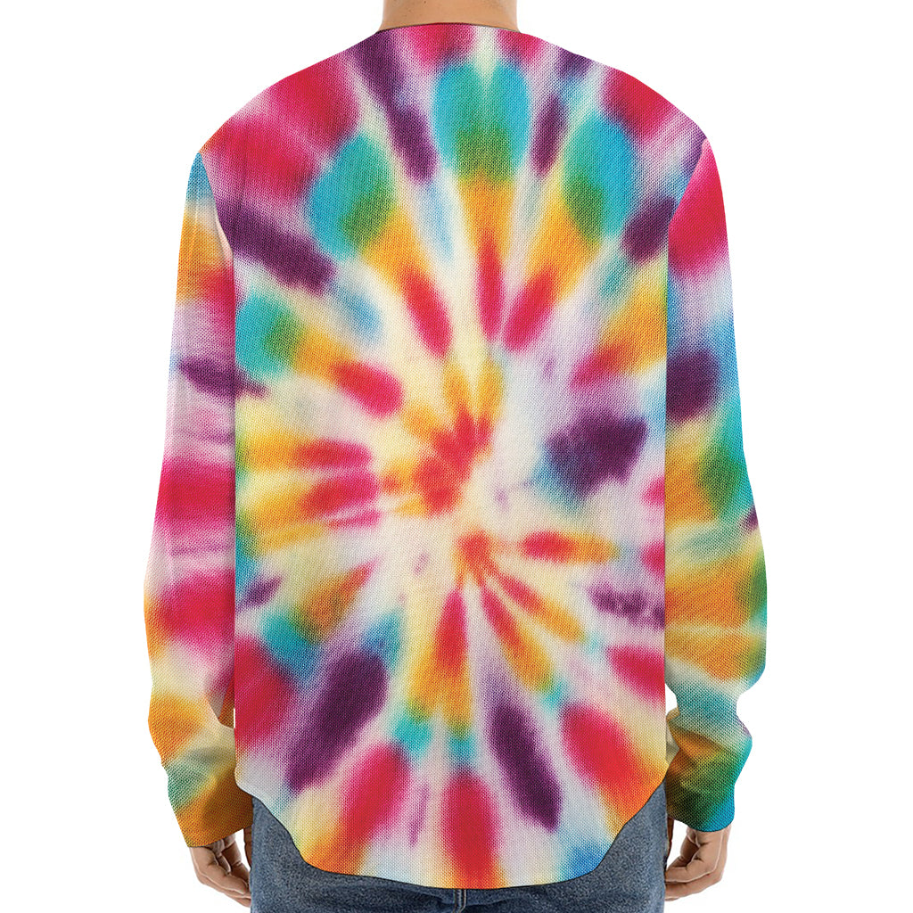 Bright Swirl Tie Dye Print Long Sleeve Baseball Jersey