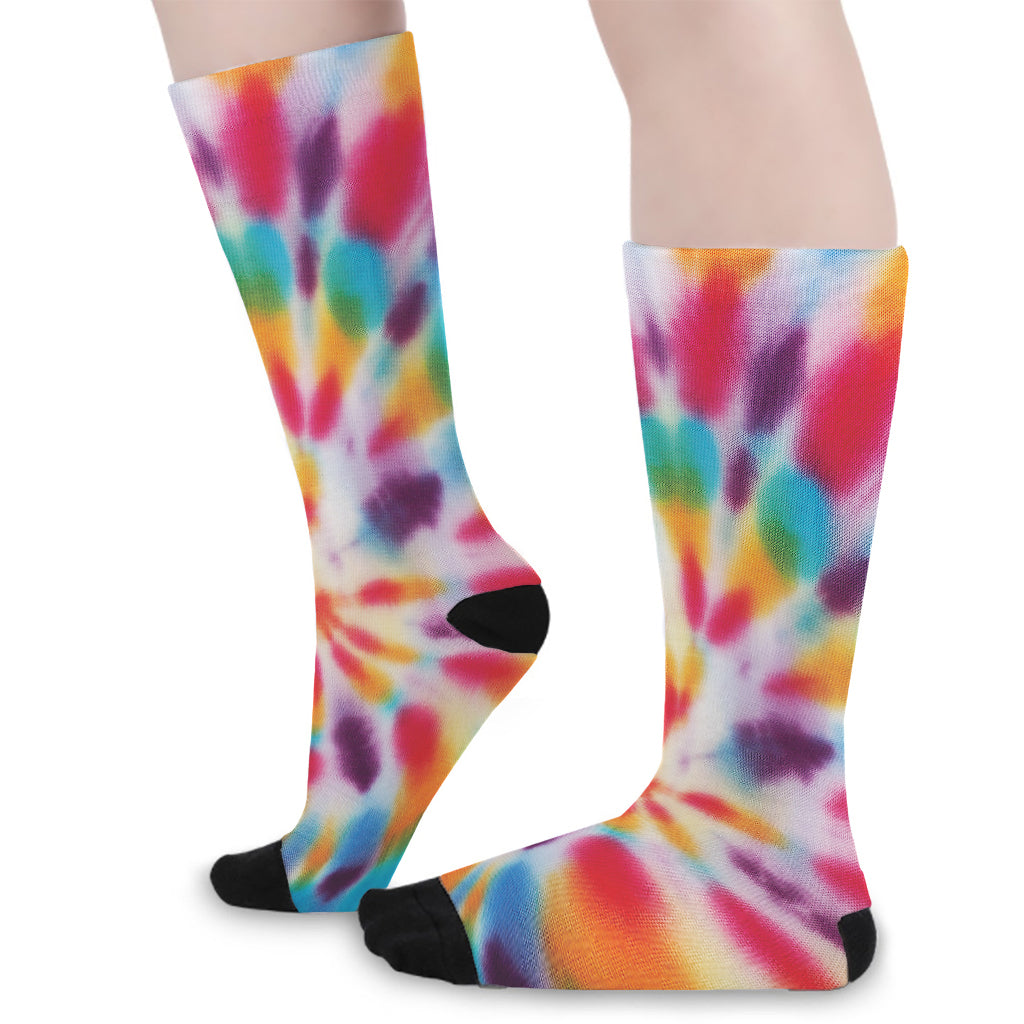 Bright Swirl Tie Dye Print Long Socks