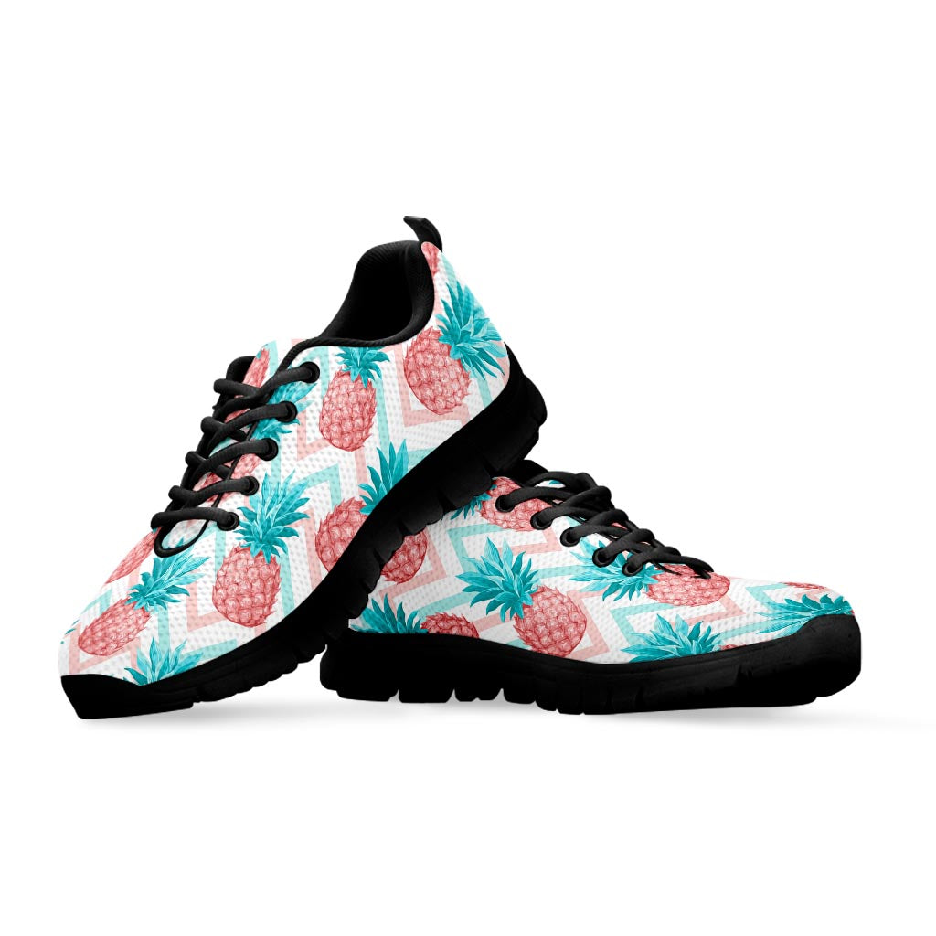 Bright Zig Zag Pineapple Pattern Print Black Running Shoes