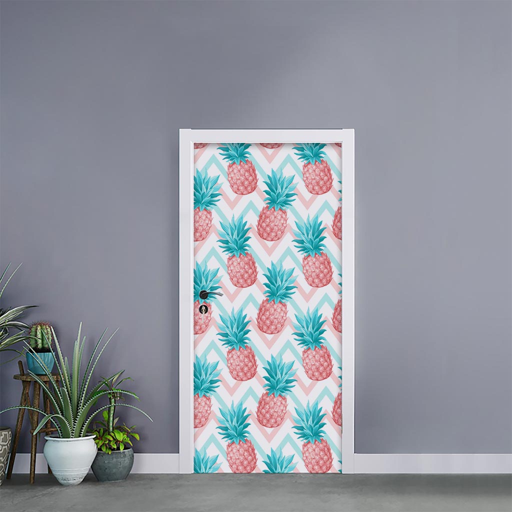 Bright Zig Zag Pineapple Pattern Print Door Sticker