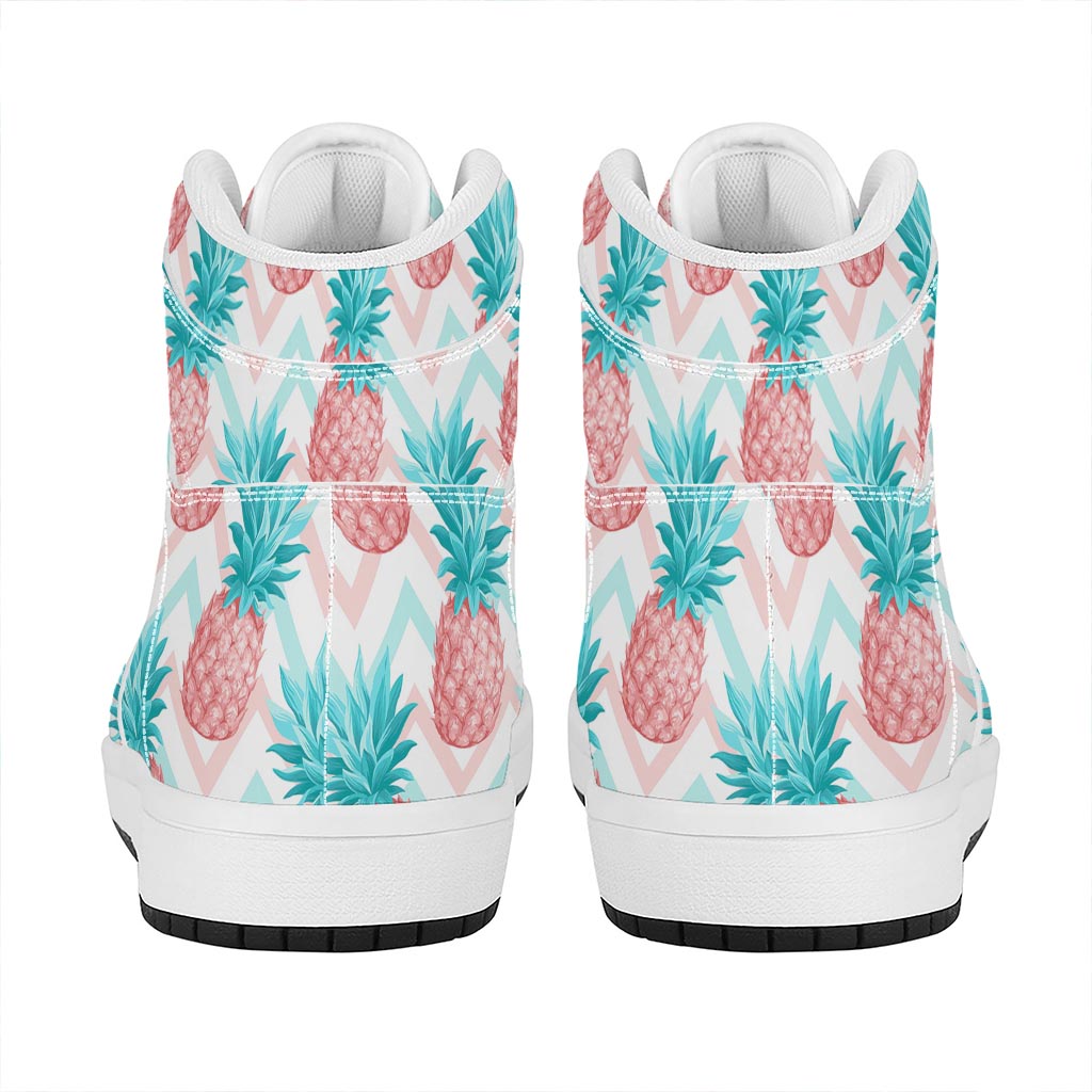 Bright Zig Zag Pineapple Pattern Print High Top Leather Sneakers
