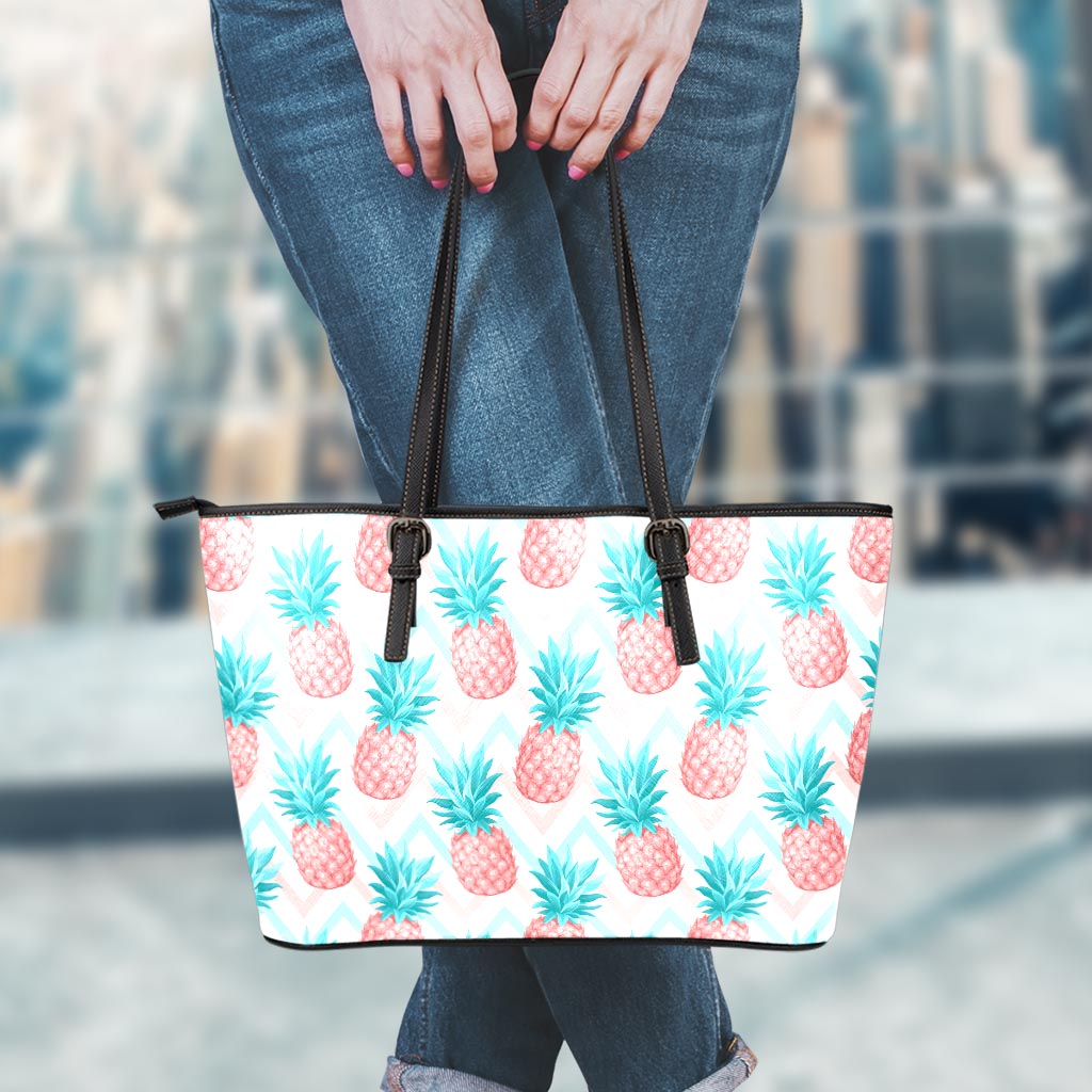 Bright Zig Zag Pineapple Pattern Print Leather Tote Bag