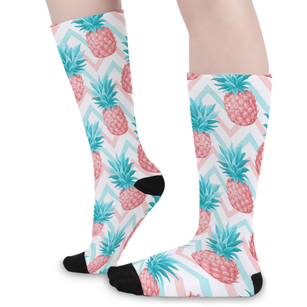 Bright Zig Zag Pineapple Pattern Print Long Socks
