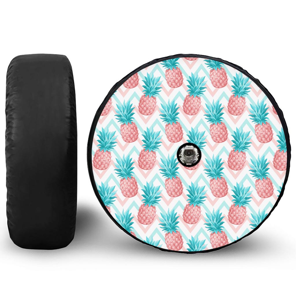 Bright Zig Zag Pineapple Pattern Print Tire Cover With Camera Hole