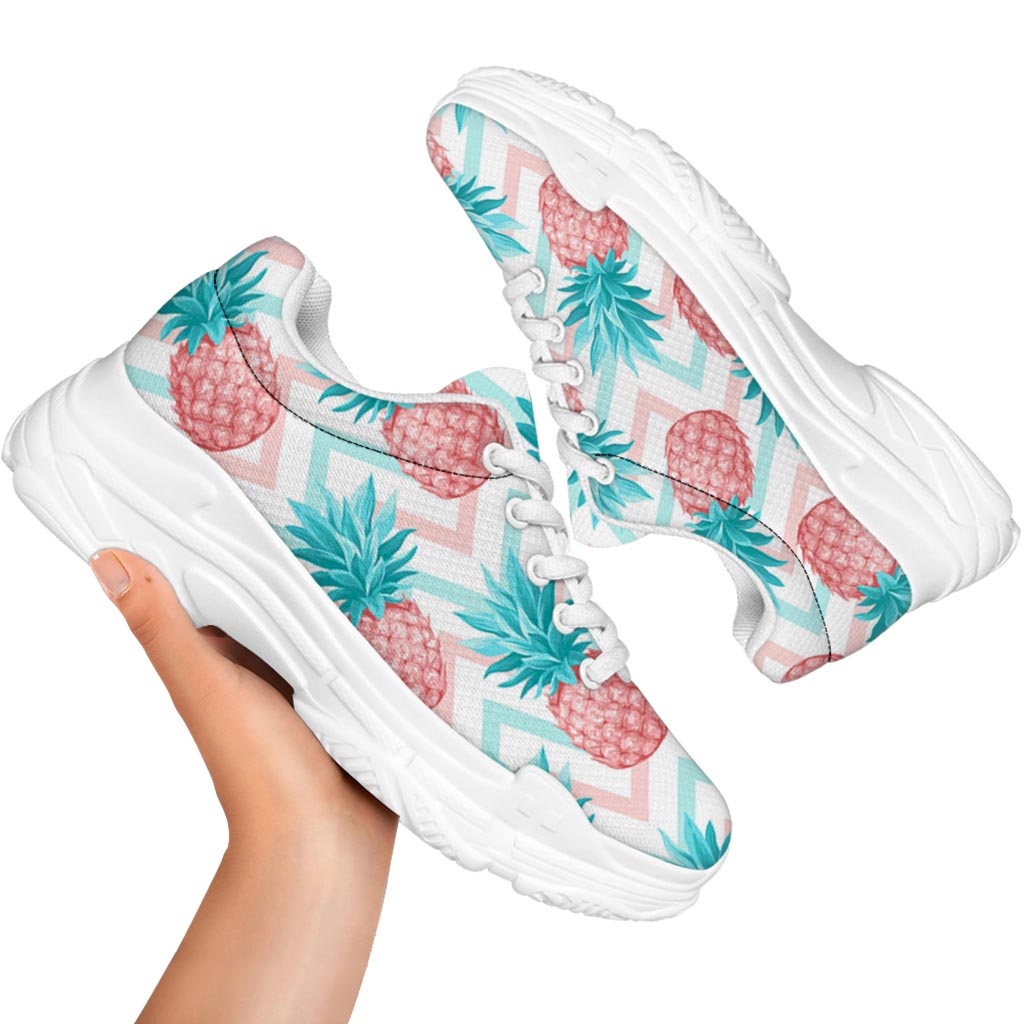 Bright Zig Zag Pineapple Pattern Print White Chunky Shoes
