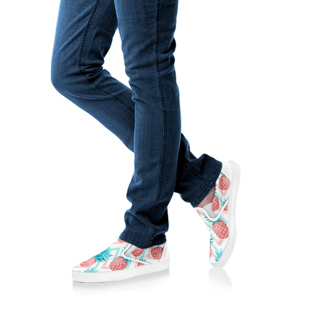 Bright Zig Zag Pineapple Pattern Print White Slip On Sneakers