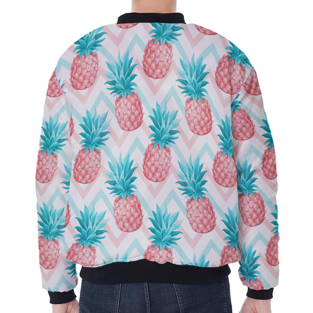 Bright Zig Zag Pineapple Pattern Print Zip Sleeve Bomber Jacket