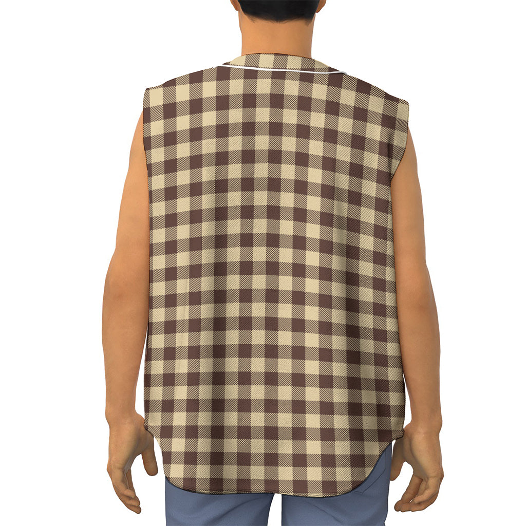 Brown And Beige Buffalo Check Print Sleeveless Baseball Jersey