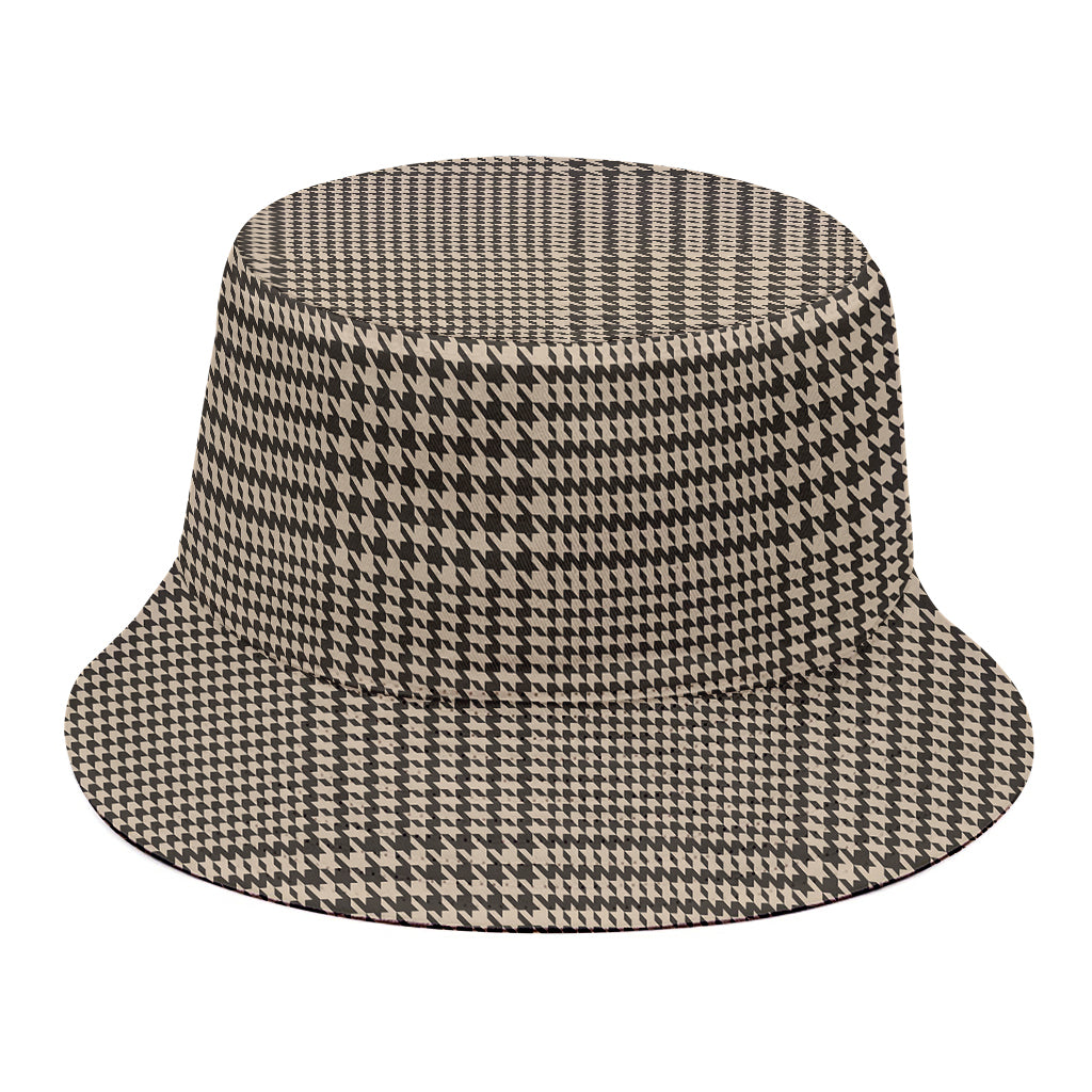 Brown And Beige Glen Plaid Print Bucket Hat